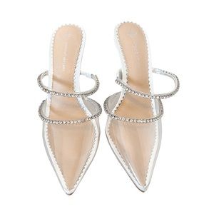 Antonio Melan Elisha Clear Vinyl Rhinestone Mules, size 8.5, slip on